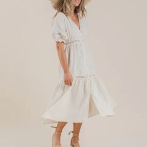 Rylee + Cru Cream Midi Dress with Elegant Details-NWOT